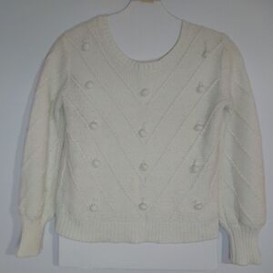 INDIGO ROSE Size L Elegant Cream Knit Sweater with Textured Accents